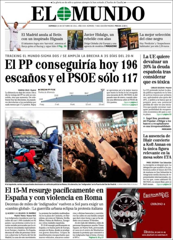 Vedi la prima pagina del giornale spagnolo El Mundo