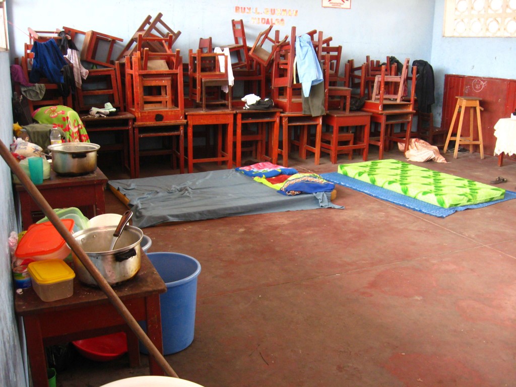 Classroom converted into a temporary shelter for victims.