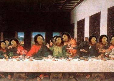 The Last Supper by Leonardo Da Vinci, Ecce Mono version. This is a meme that circulated throughout the Internet.