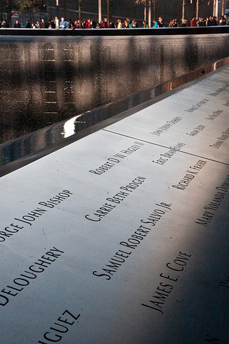 Monument commemorating the victims of September 11, 2001. Image from Flickr user happyskrappy, under Creative Commons licence (CC BY 2.0)