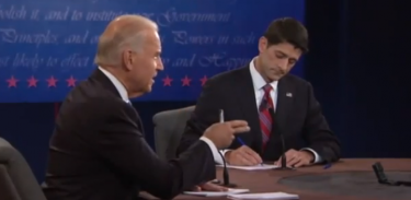 Joe Biden and Paul Ryan. Photo taken from the video of the debate on YouTube.