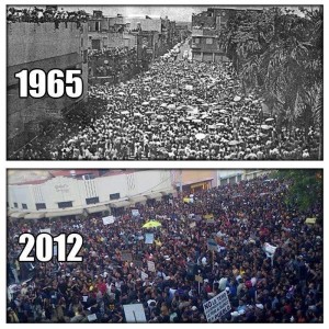 Comparación entre protestas en 1965 y 2012.