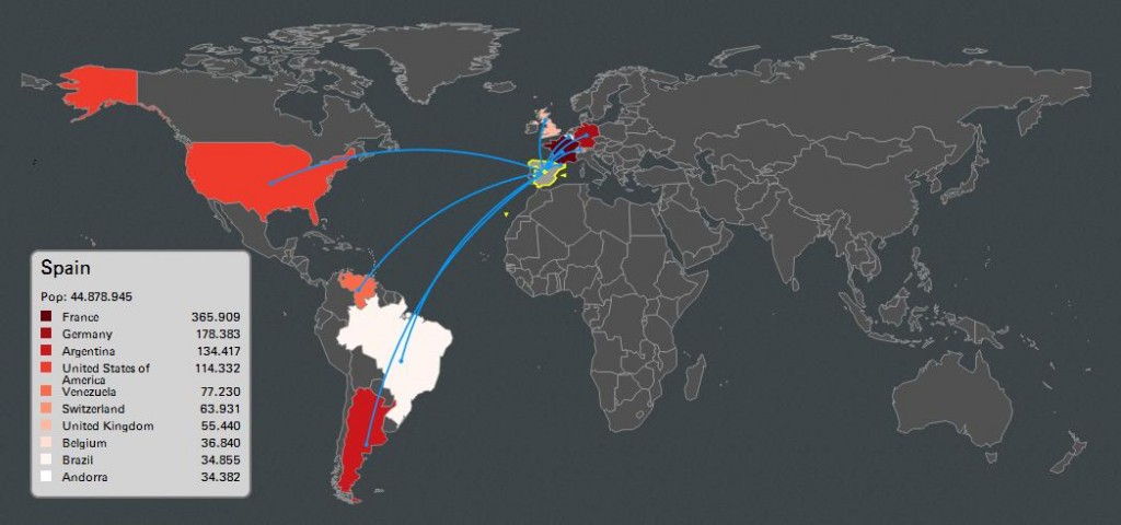 Mapa de la emigración española del siglo XXI. Imagen del blog «Periodismo con Gafas»