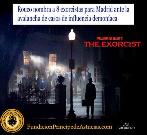 «El exorcista» de la película llega a Moncloa a exorcizar al gobierno de Rajoy. Fotomontaje subido a Twitter por FelinoTigreton