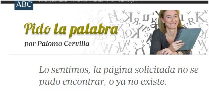 Captura de pantalla del blog de Paloma Cervilla, tras eliminarse el polemico articulo.