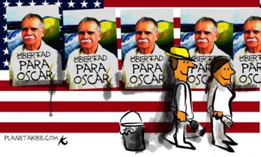 By Kike Estrada. ["Freedom for Oscar"] Image taken from <a href="http://planetakike.com/dibujos/467-el-pasquin-en-la-pared-libertad-para-oscar."