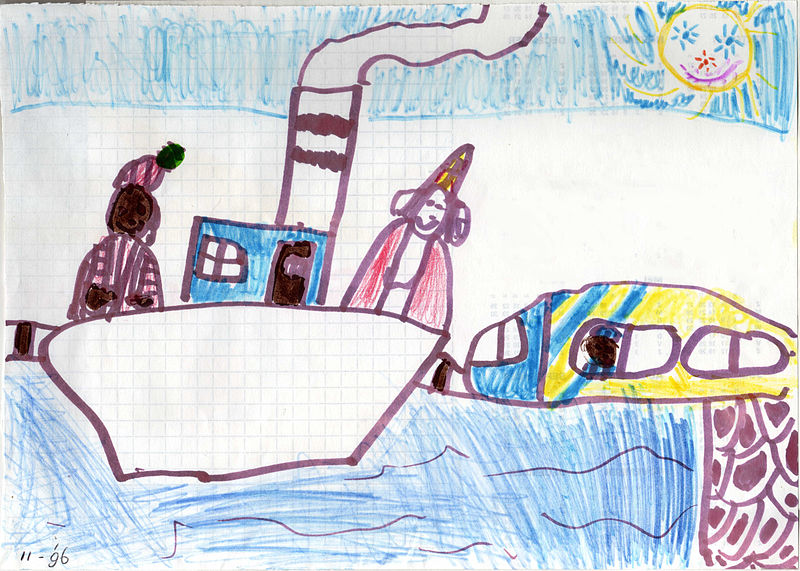 Dibujo infantil que representa a San Nicolás y Zwarte Pete. Imagen de Vera de Kok en Wikimedia Commons con licencia CC by SA 3.0