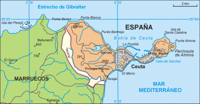 Mapa de la zona fronteriza  entre Marruecos y España- Wikipedia
