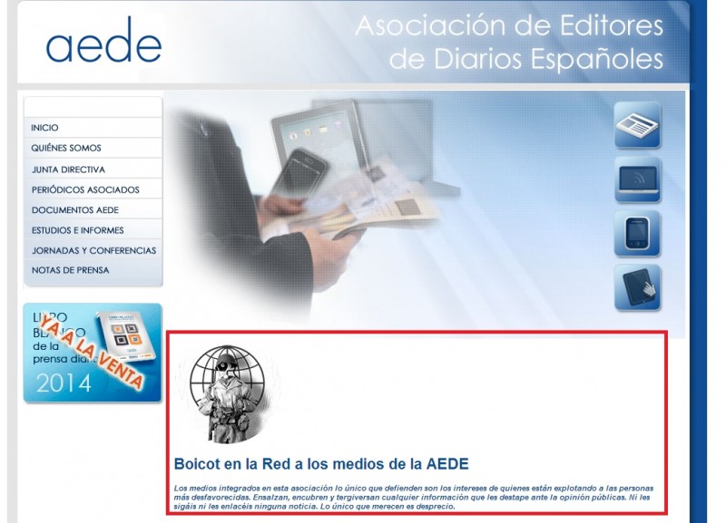 La web de AEDE, inoperativa a consecuencia de un ataque DoS de Anonymous. Foto de alt1040.com con licencia CC BY-NC 2.5