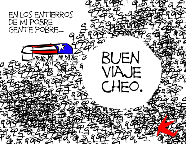 "Buen viaje, Cheo" del caricaturista Kike Estrada. Tomado de su página web Planeta Kike. Utilizado con su autorización.