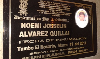 La lápida de la tumba de Nohemí en el cementerio de El Tambo, provincia de Cañar (Ecuador). Foto: Daniela Aguilar.