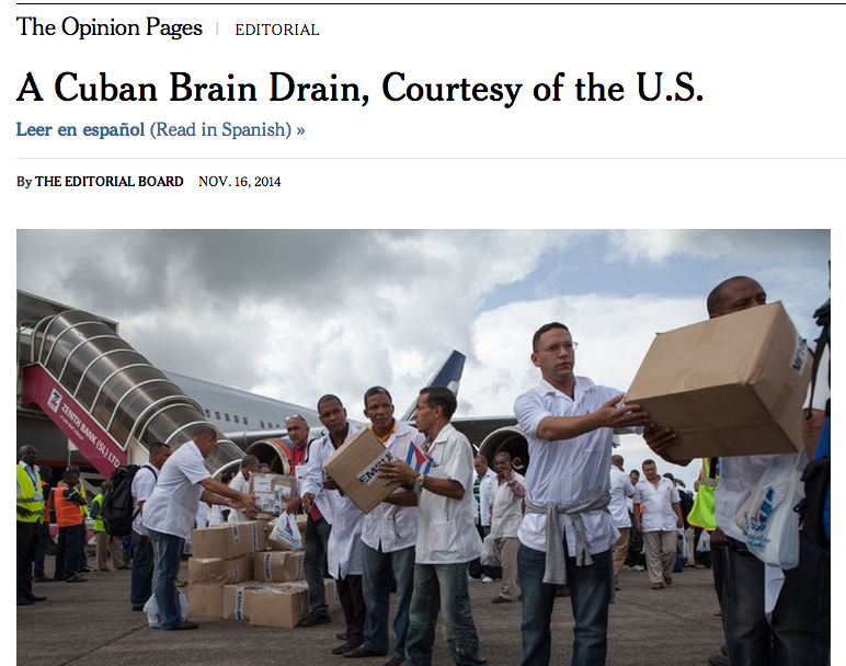 "La fuga de cerebros en Cuba, cortesía de EEUU", editorial de The New York Times. 