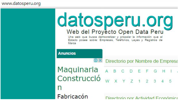 Captura de pantalla del sitio Datosperu cuando estaba en línea.