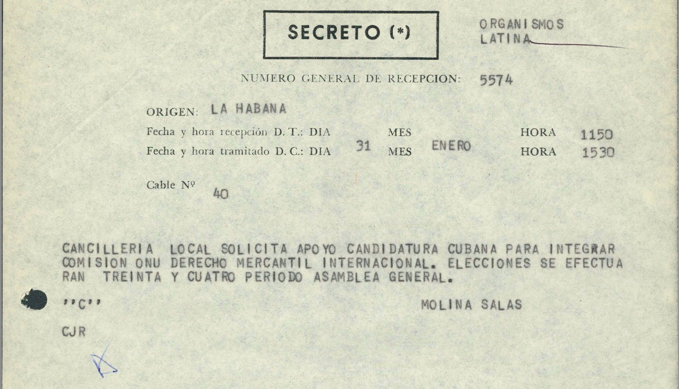 Captura de pantalla de uno de los 70 cables relativos a Cuba desclasificados por Argentina
