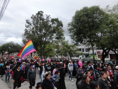 La marcha recorriendo la Avenida Universitaria en Loja Foto: Gina Yauri 