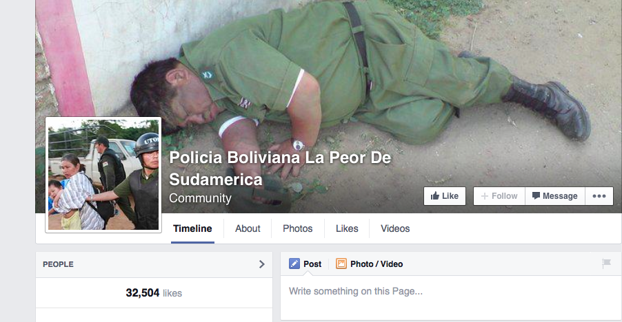 Imagen de la página de Facebook para denuncias contra la policía de Bolivia.