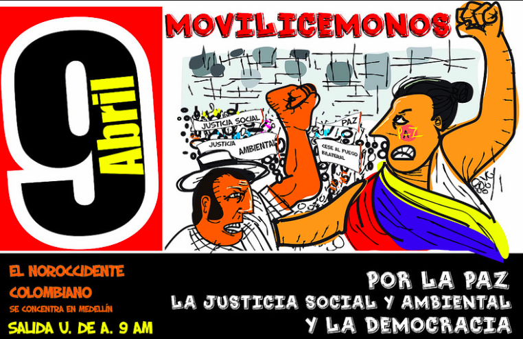 Invitación a la marcha por la paz del 9 abril en Colombia. Foto: gencia de Prensa Instituto Popular de Capacitación tomada bajo licencia Creative Commons.